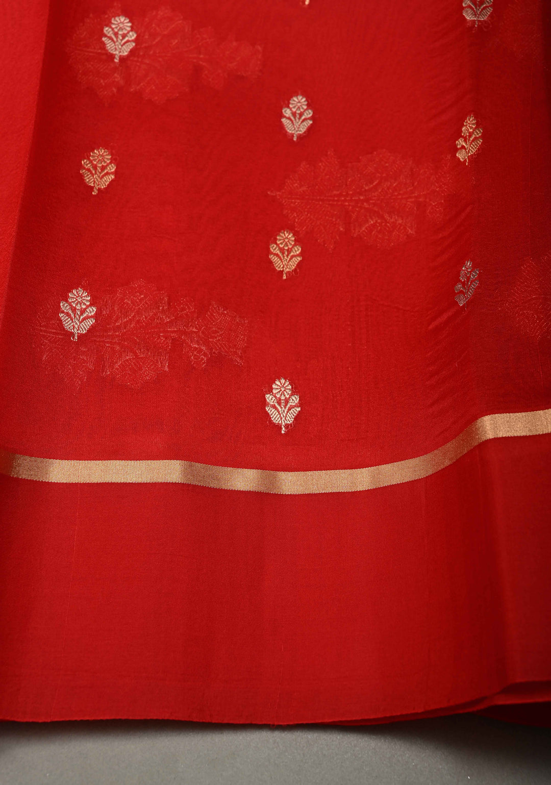 Bright Red Pure Banarasi Kora Silk Saree with Sona Rupa Leheria Design and Minimal Zari Border | SILK MARK CERTIFIED | SHOBITAM