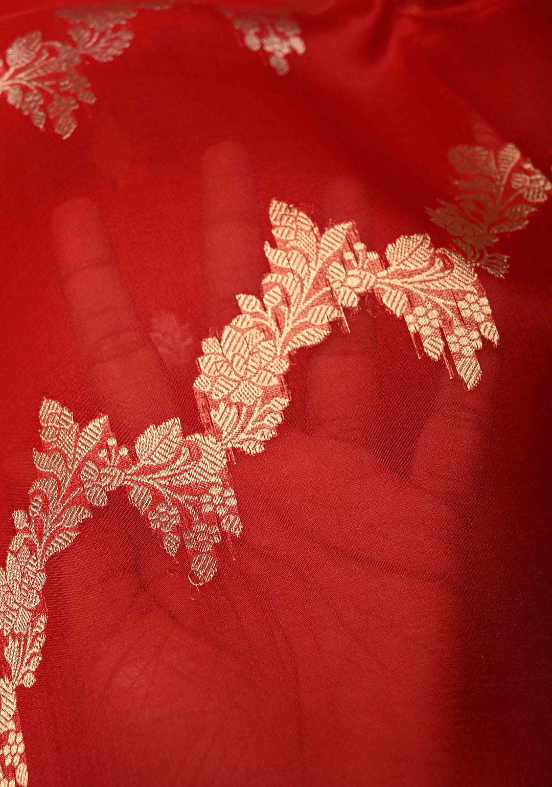 Bright Red Pure Banarasi Kora Silk Saree with Sona Rupa Leheria Design and Minimal Zari Border | SILK MARK CERTIFIED | SHOBITAM