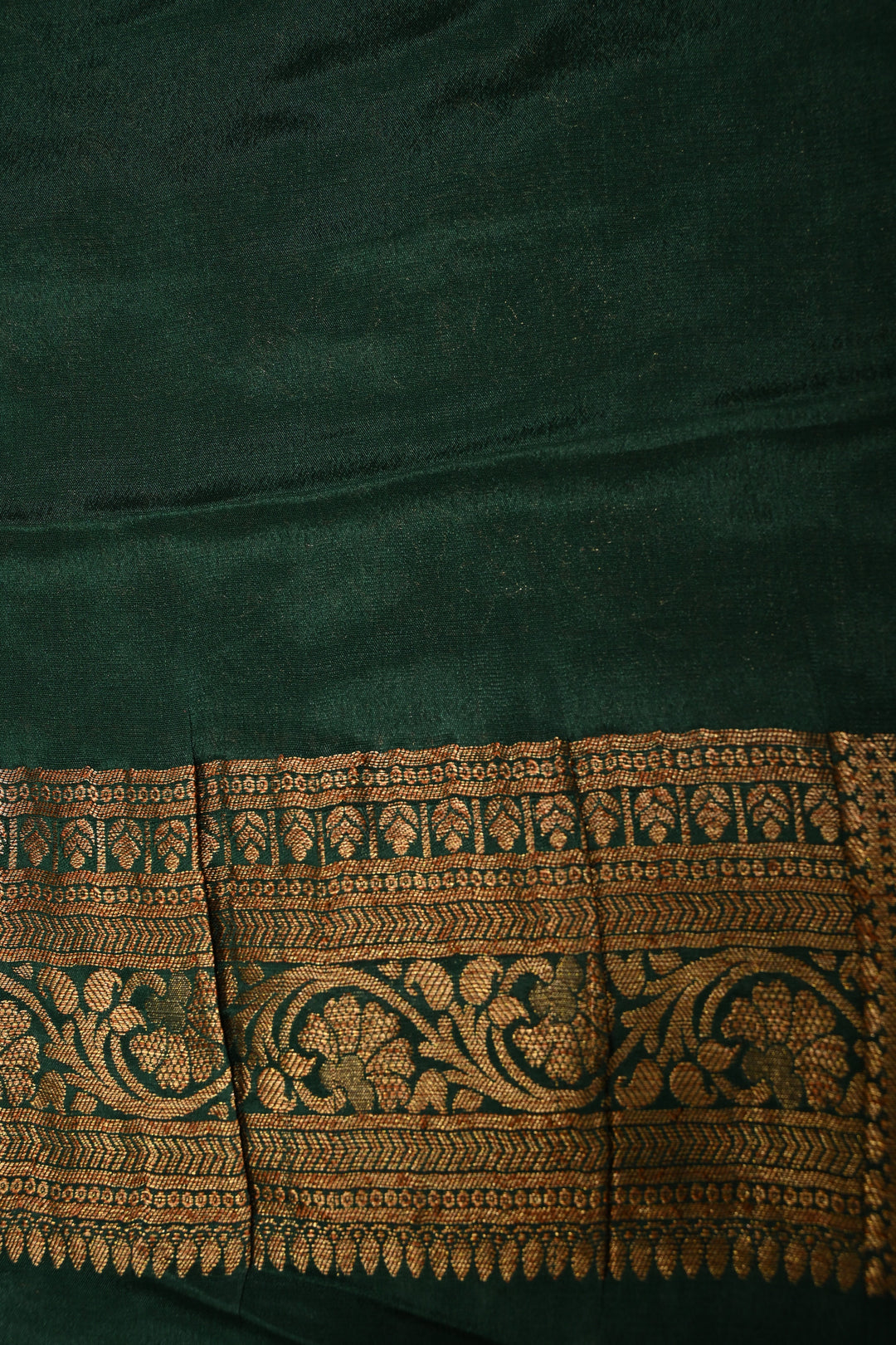 Hunter Green Mysore Silk Saree with Antique Zari Buttis Brocade and Paisley Wide Zari Border | SILK MARK CERTIFIED | SHOBITAM