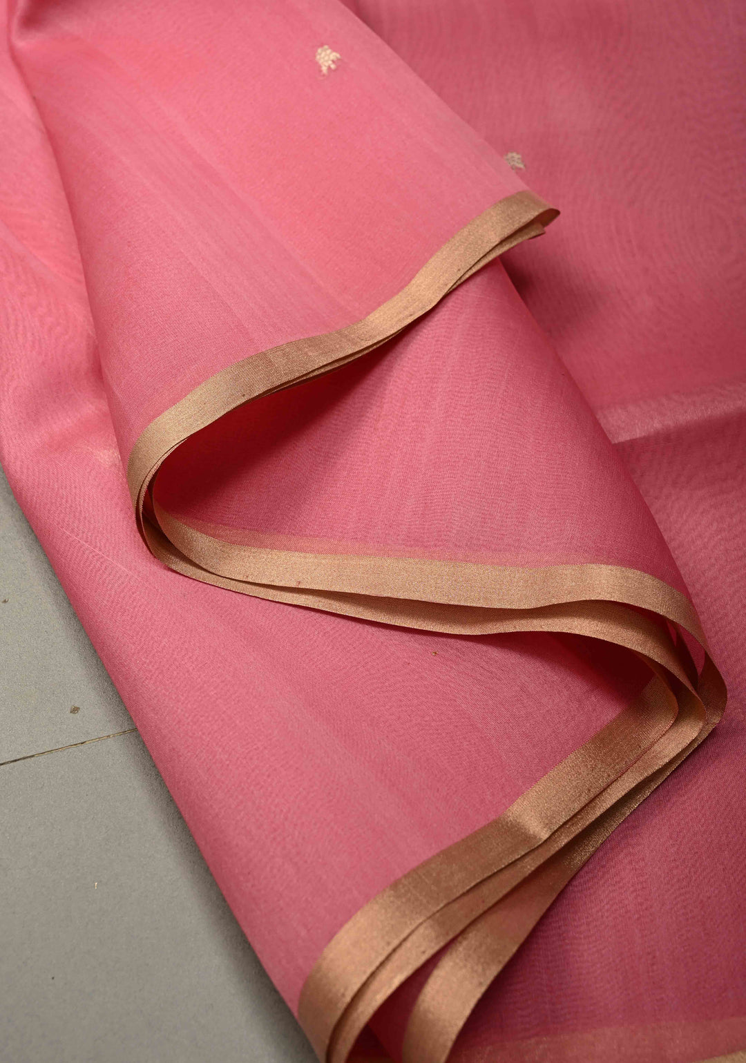 Dusty Pink Floral Zari Buttis on Pure Banarasi Kora Silk Saree with Mandala Design and Minimal Zari Border | SILK MARK CERTIFIED | SHOBITAM