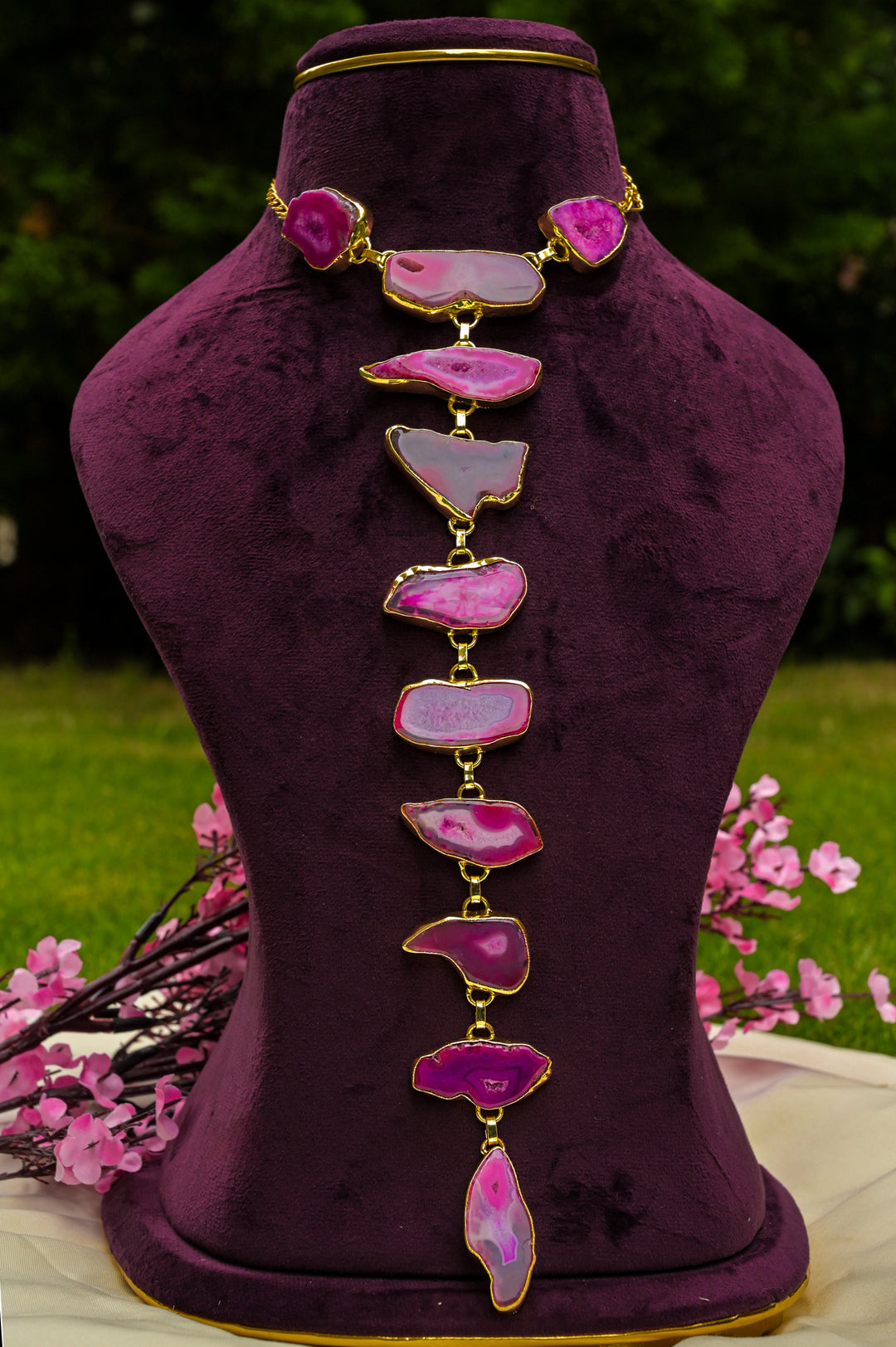 Shades of Pink Agate Stone Statement Necklace | SHOBITAM