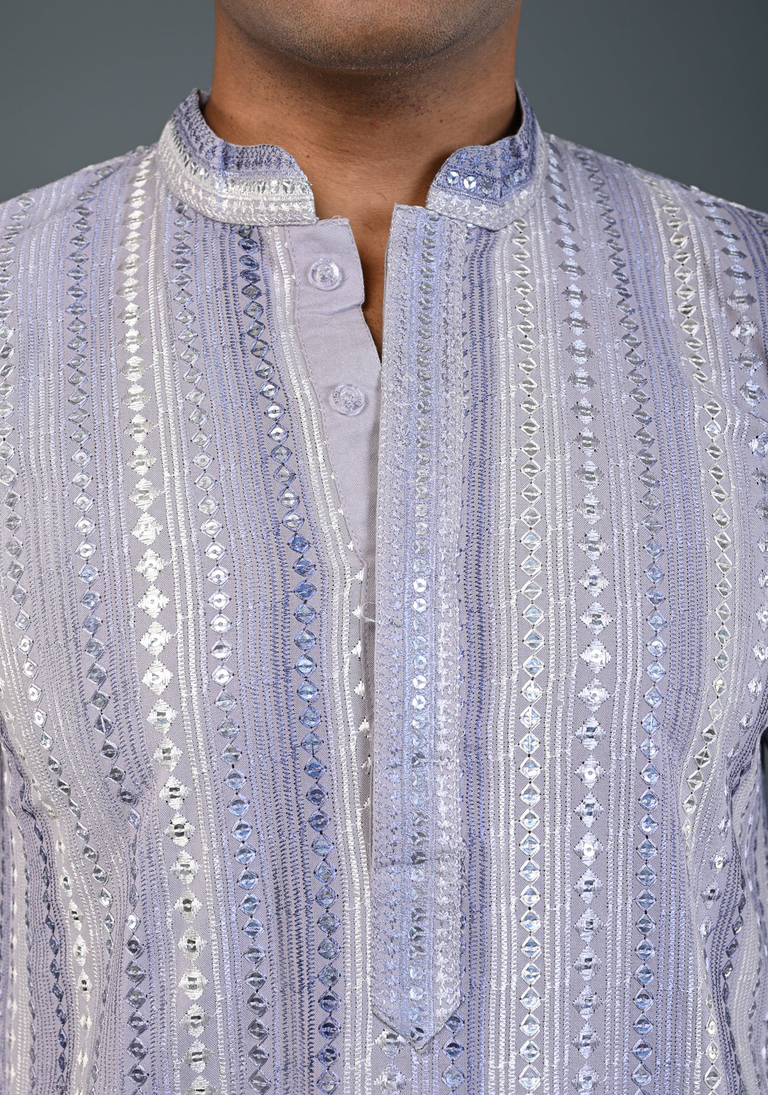 Dusty Lilac Kurta with Brocade and Sequins Pajama Set for Men | Made to Order