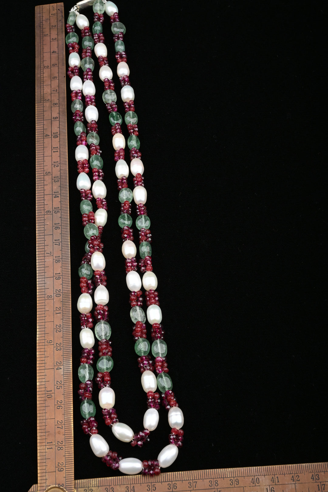 Ruby Emerald Freshwater Pearl Double Layer Necklace | SHOBITAM