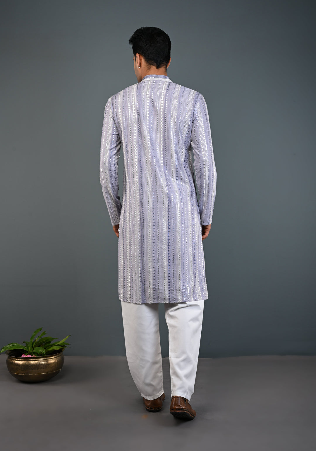 Dusty Lilac Kurta with Brocade and Sequins Pajama Set for Men | Made to Order