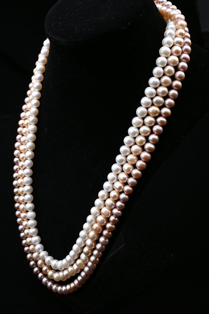 Blush Harmony – Layered White & Pink Pearl Necklace | SHOBITAM