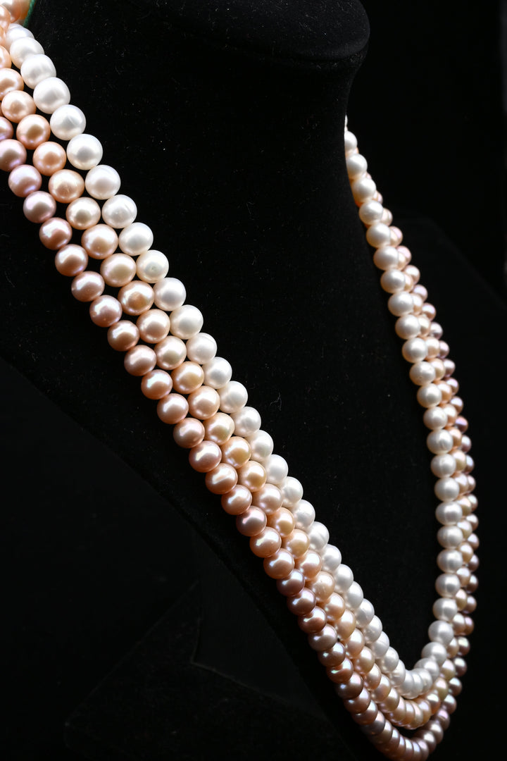Blush Harmony – Layered White & Pink Pearl Necklace | SHOBITAM