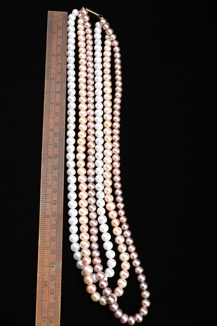 Blush Harmony – Layered White & Pink Pearl Necklace | SHOBITAM
