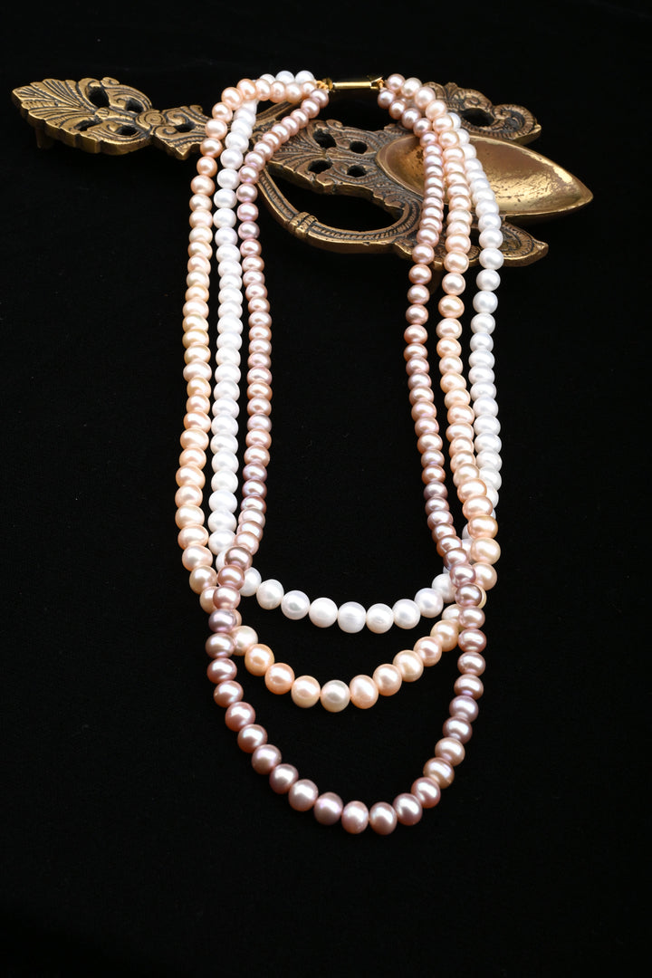 Blush Harmony – Layered White & Pink Pearl Necklace | SHOBITAM