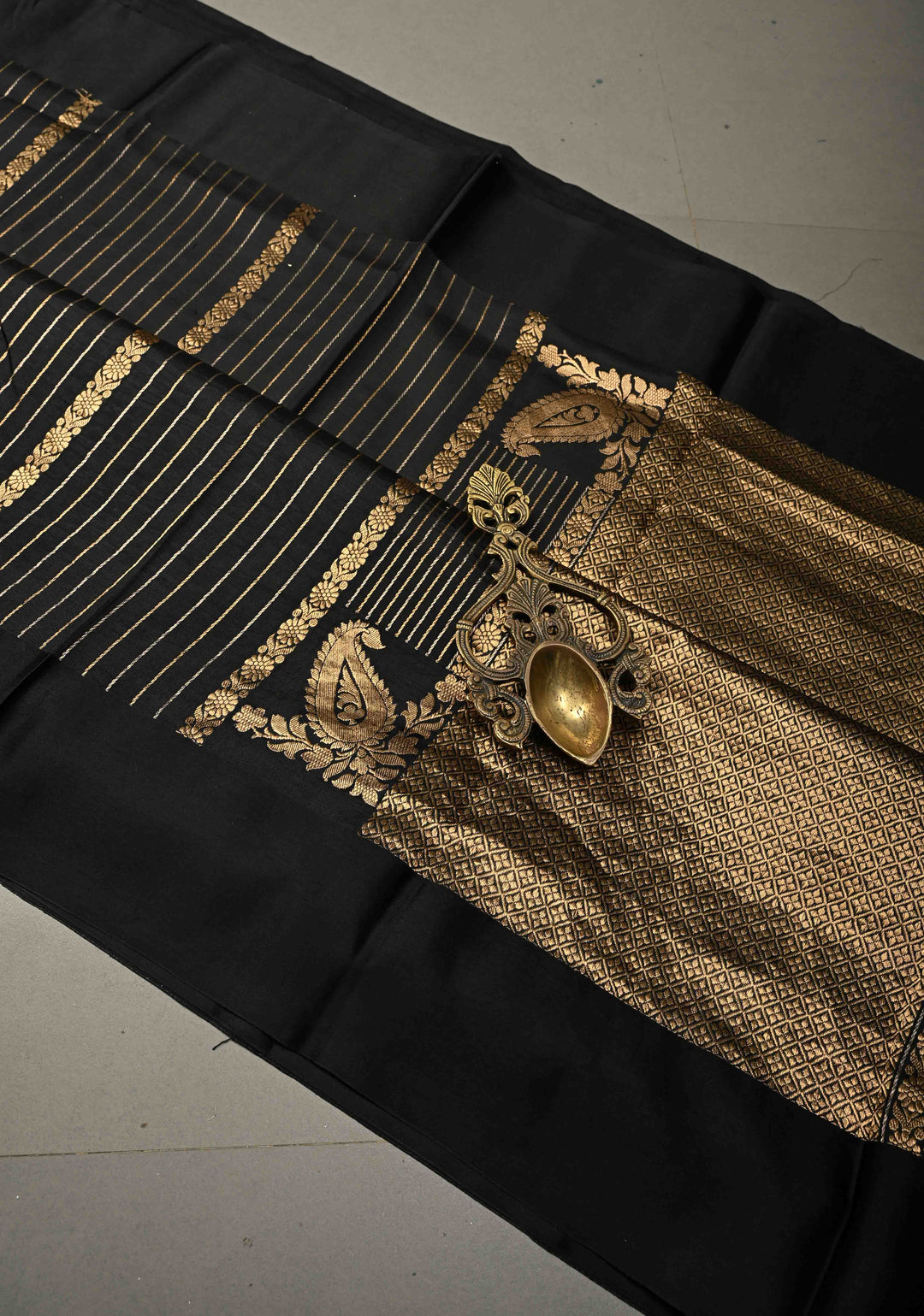 Black Banarasi Katan Silk Saree with Sona Rupa Vertical Stripes and Satin Border | SILK MARK CERTIFIED | SHOBITAM