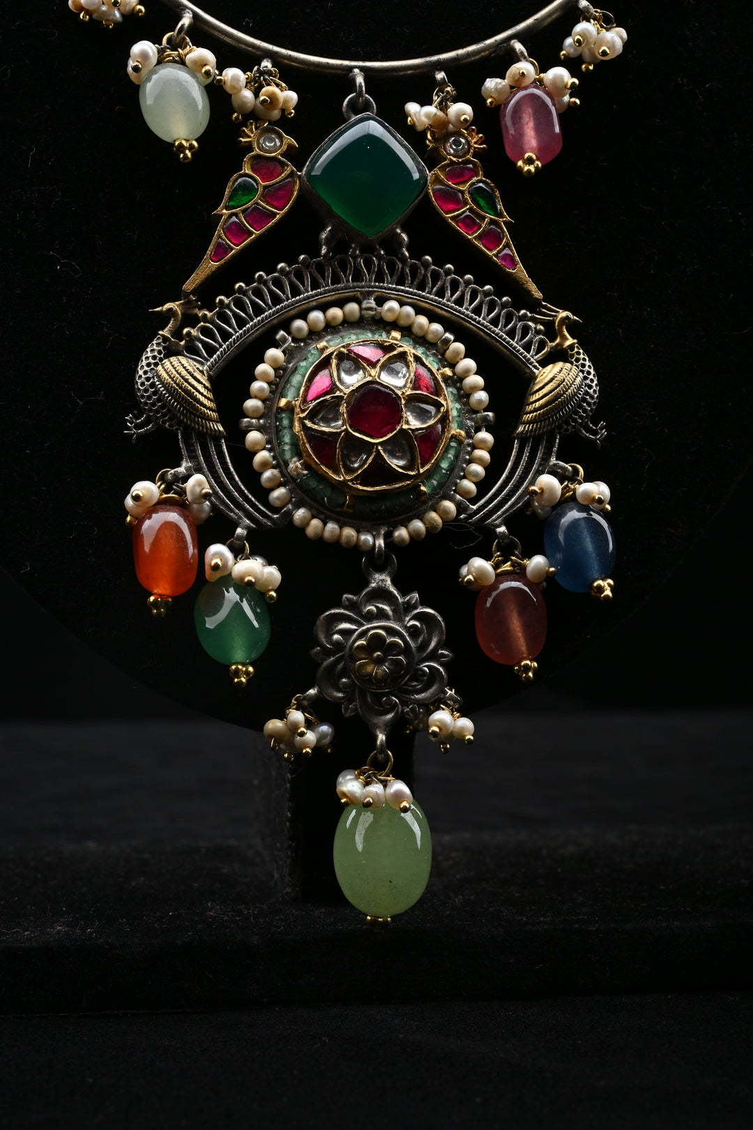 92.5 Oxidized Silver Chandtara Crescent Medallion Necklace | SHOBITAM