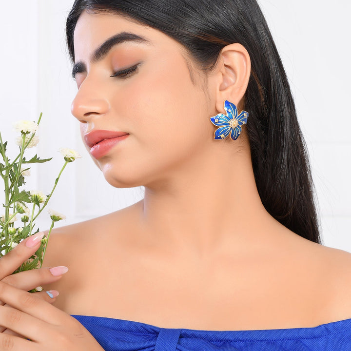 Flower Fantasy Sapphire Blue Statement Studs  | SHOBITAM