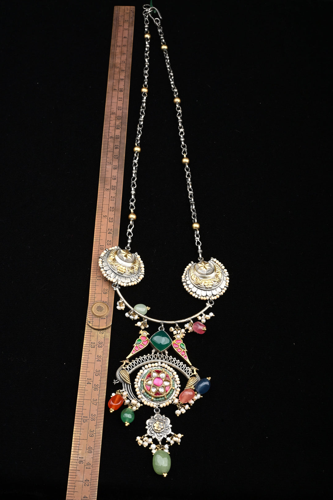 92.5 Oxidized Silver Chandtara Crescent Medallion Necklace | SHOBITAM
