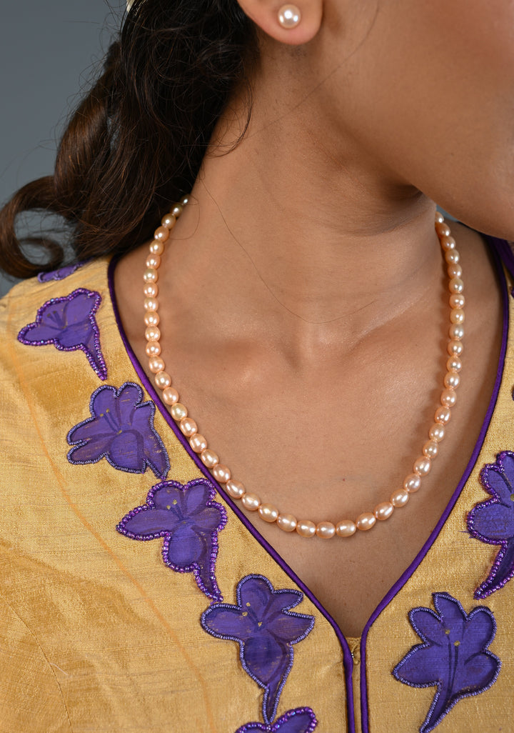Single Strand Freshwater Oval Shaped Pink Necklace Set