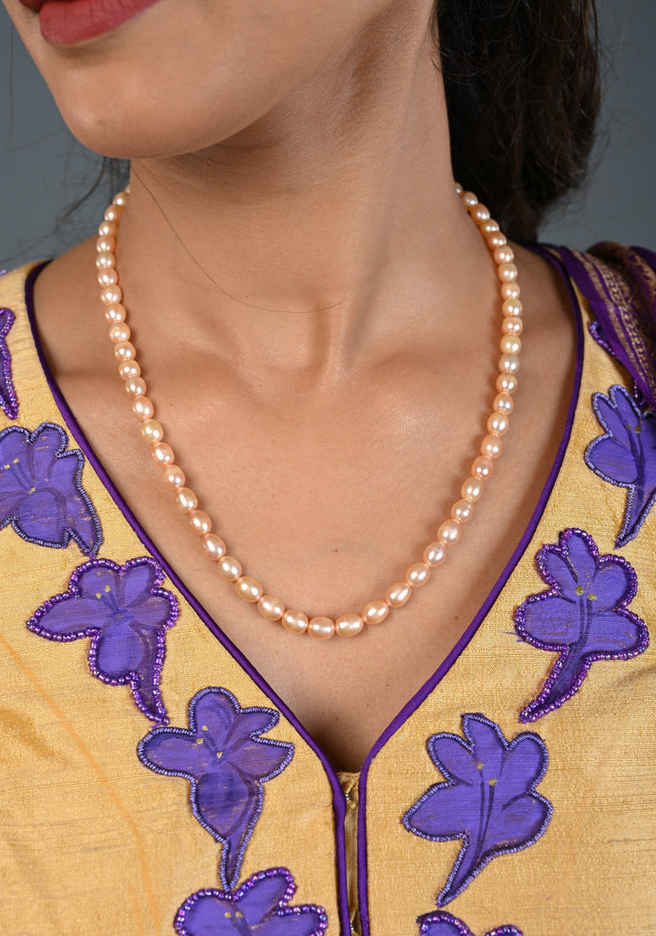 Single Strand Freshwater Oval Shaped Pink Necklace Set