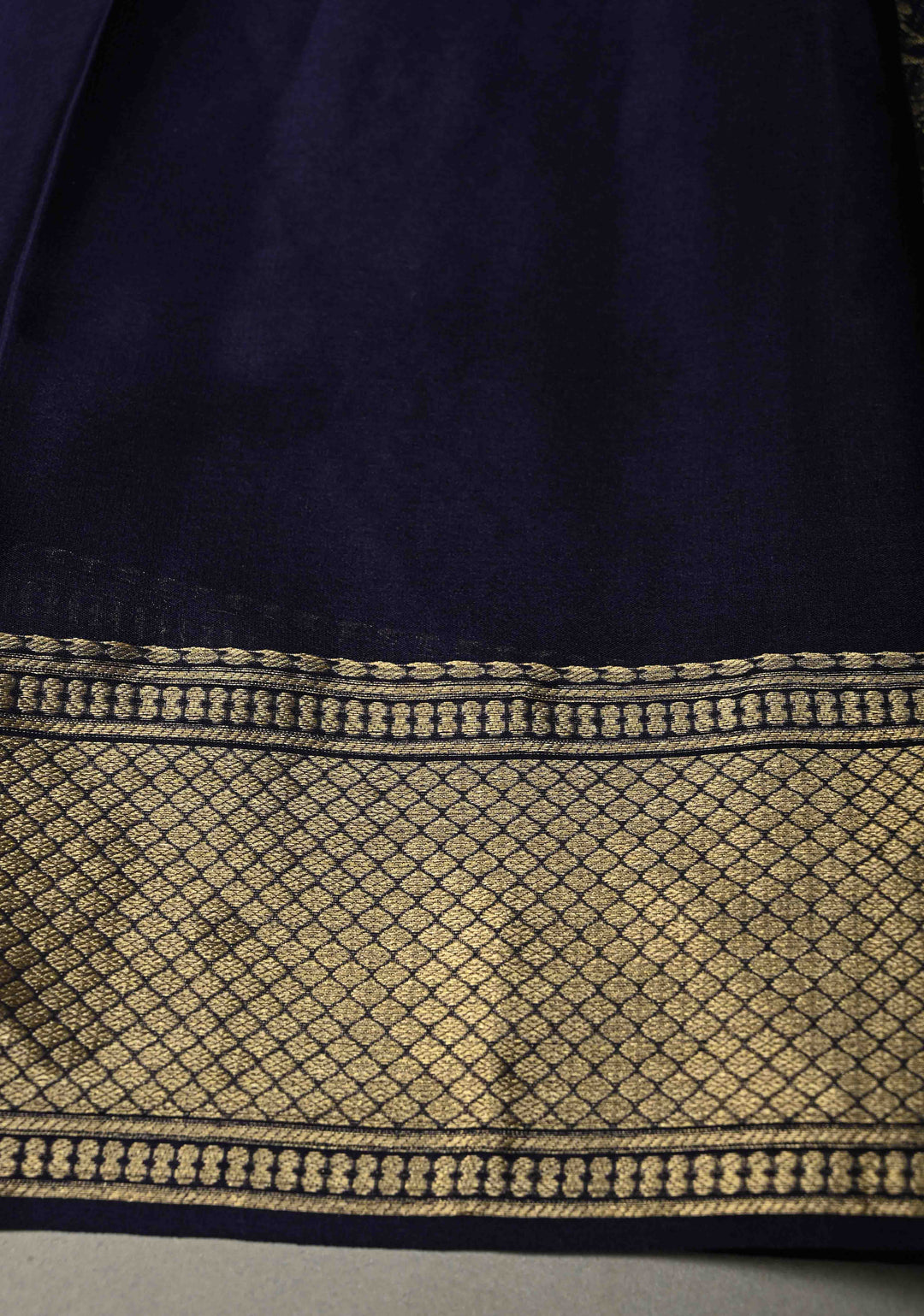 Ink Purple Mysore Crepe Silk Saree with Floral Brocade Jaal and Zari Border in KSIC Grade Thickness | SILK MARK CERTIFIED | SHOBITAM