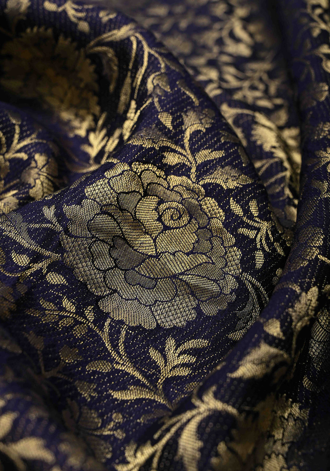 Ink Purple Mysore Crepe Silk Saree with Floral Brocade Jaal and Zari Border in KSIC Grade Thickness | SILK MARK CERTIFIED | SHOBITAM