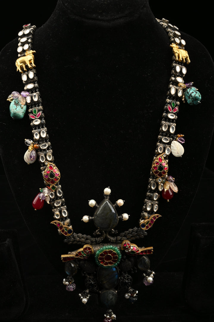 92.5 Oxidized Silver Varnika Elephant Charm Necklace | SHOBITAM