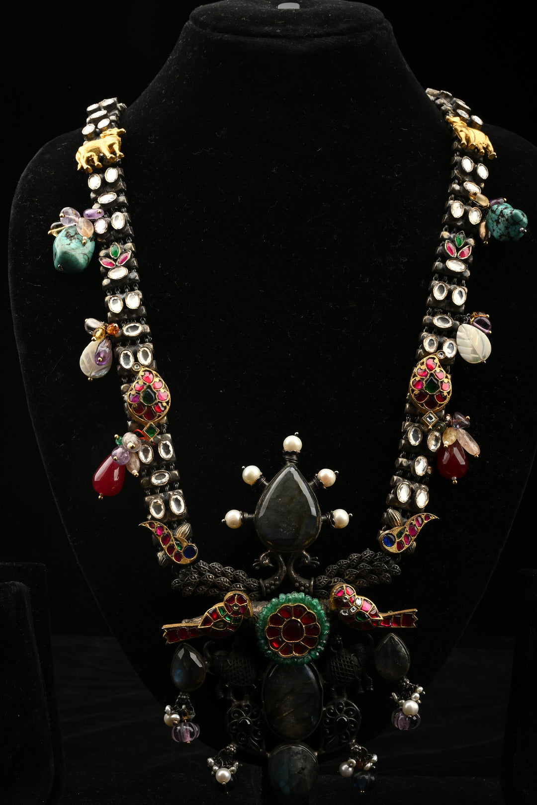 92.5 Oxidized Silver Varnika Elephant Charm Necklace | SHOBITAM