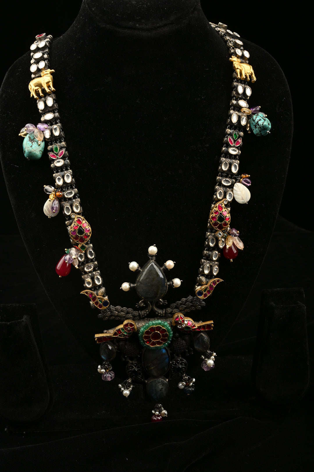 92.5 Oxidized Silver Varnika Elephant Charm Necklace | SHOBITAM