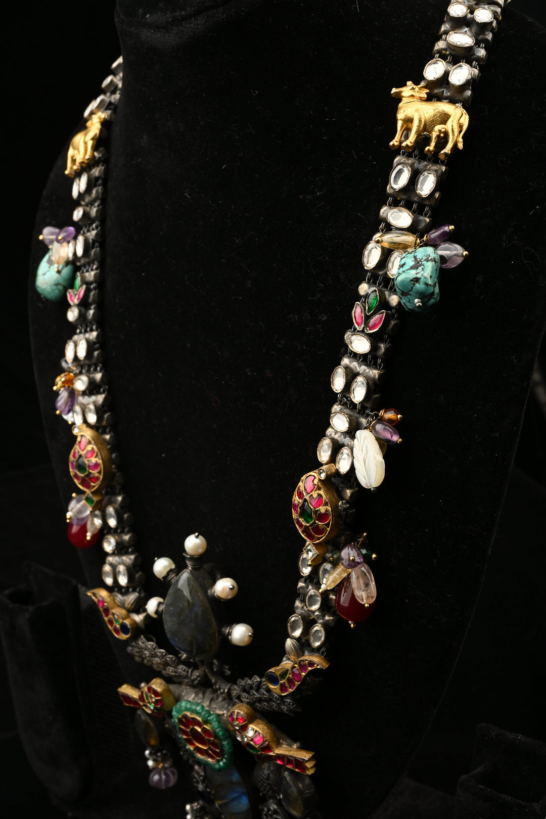 92.5 Oxidized Silver Varnika Elephant Charm Necklace | SHOBITAM