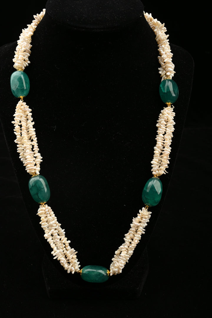 Emerald Elegance Freshwater Pearl Mala Necklace | SHOBITAM