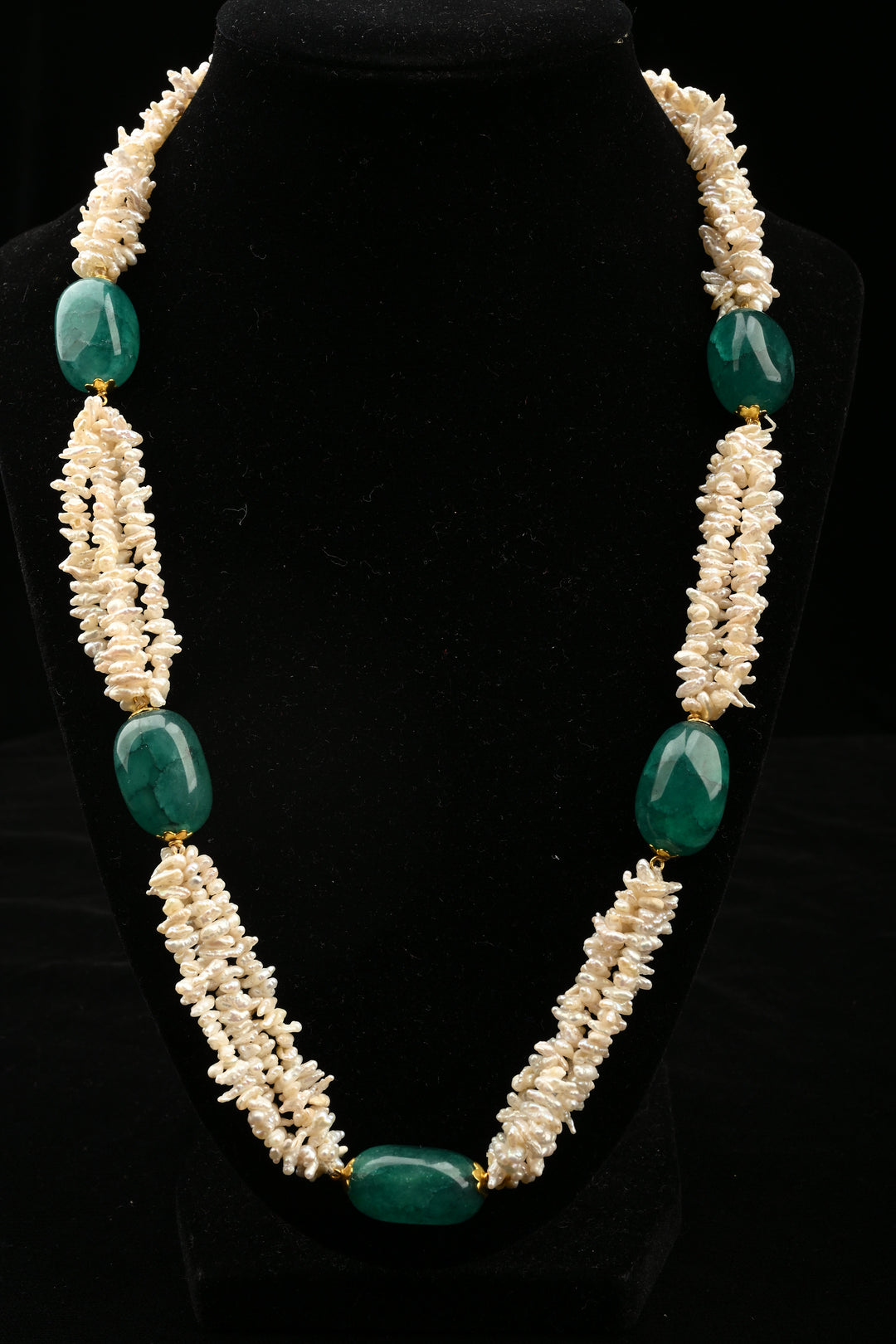 Emerald Elegance Freshwater Pearl Mala Necklace | SHOBITAM
