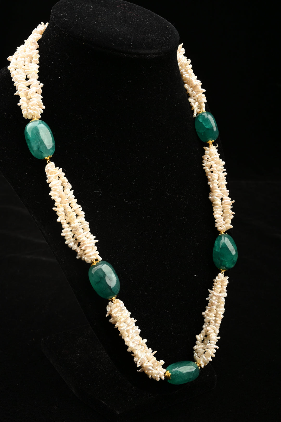 Emerald Elegance Freshwater Pearl Mala Necklace | SHOBITAM
