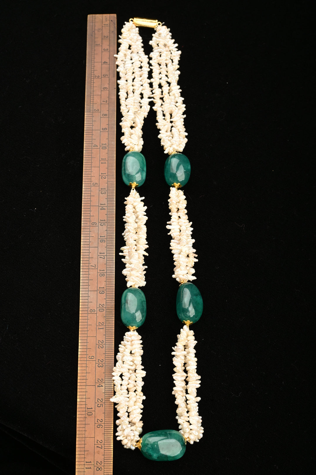 Emerald Elegance Freshwater Pearl Mala Necklace | SHOBITAM