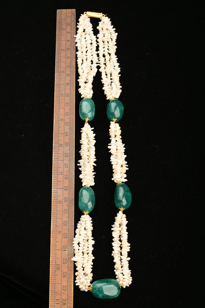 Emerald Elegance Freshwater Pearl Mala Necklace | SHOBITAM