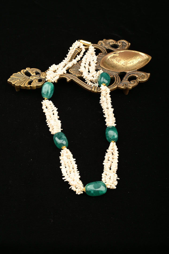Emerald Elegance Freshwater Pearl Mala Necklace | SHOBITAM