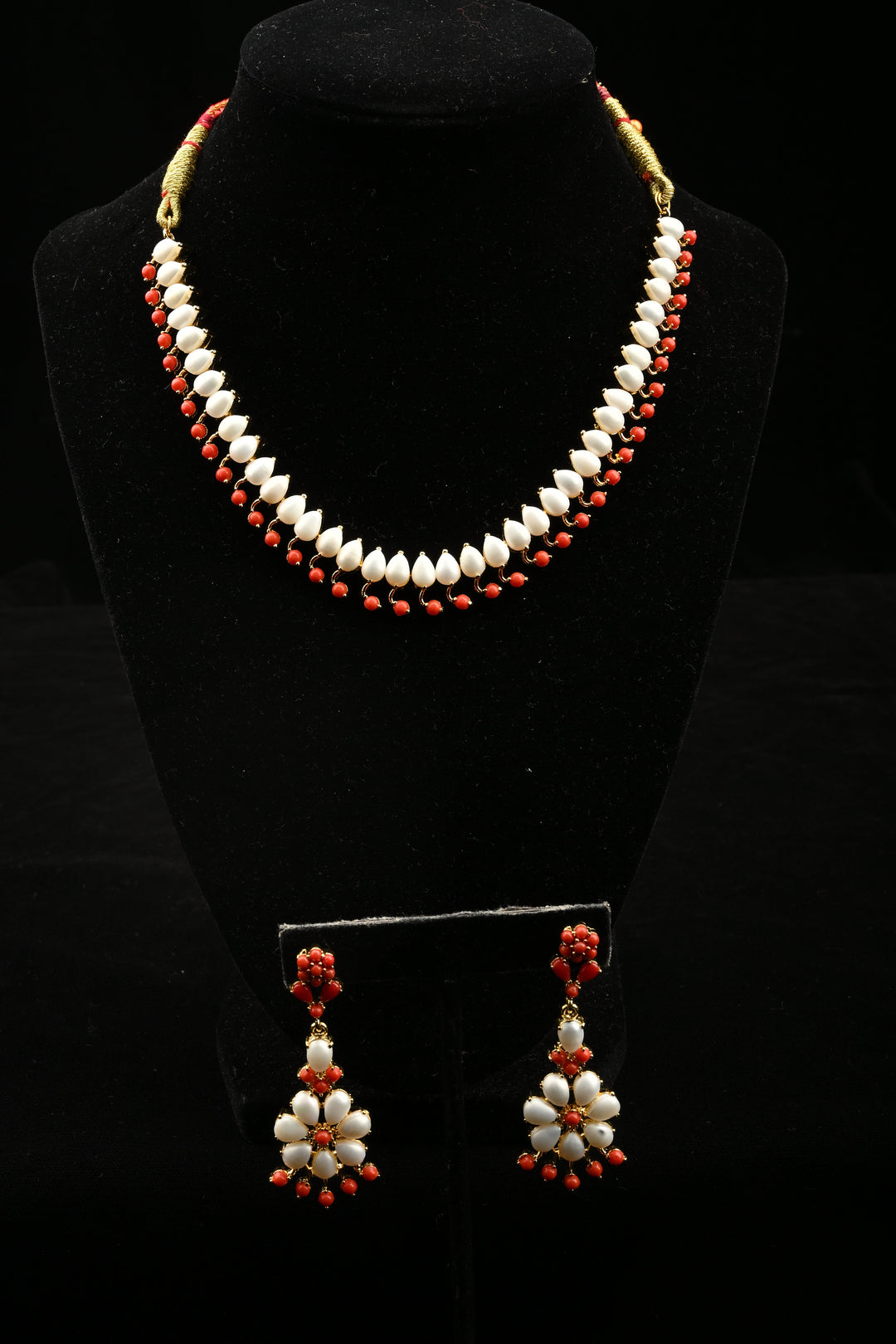 Handcrafted Natural pearl Necklace With coral like stones | SHOBITAM