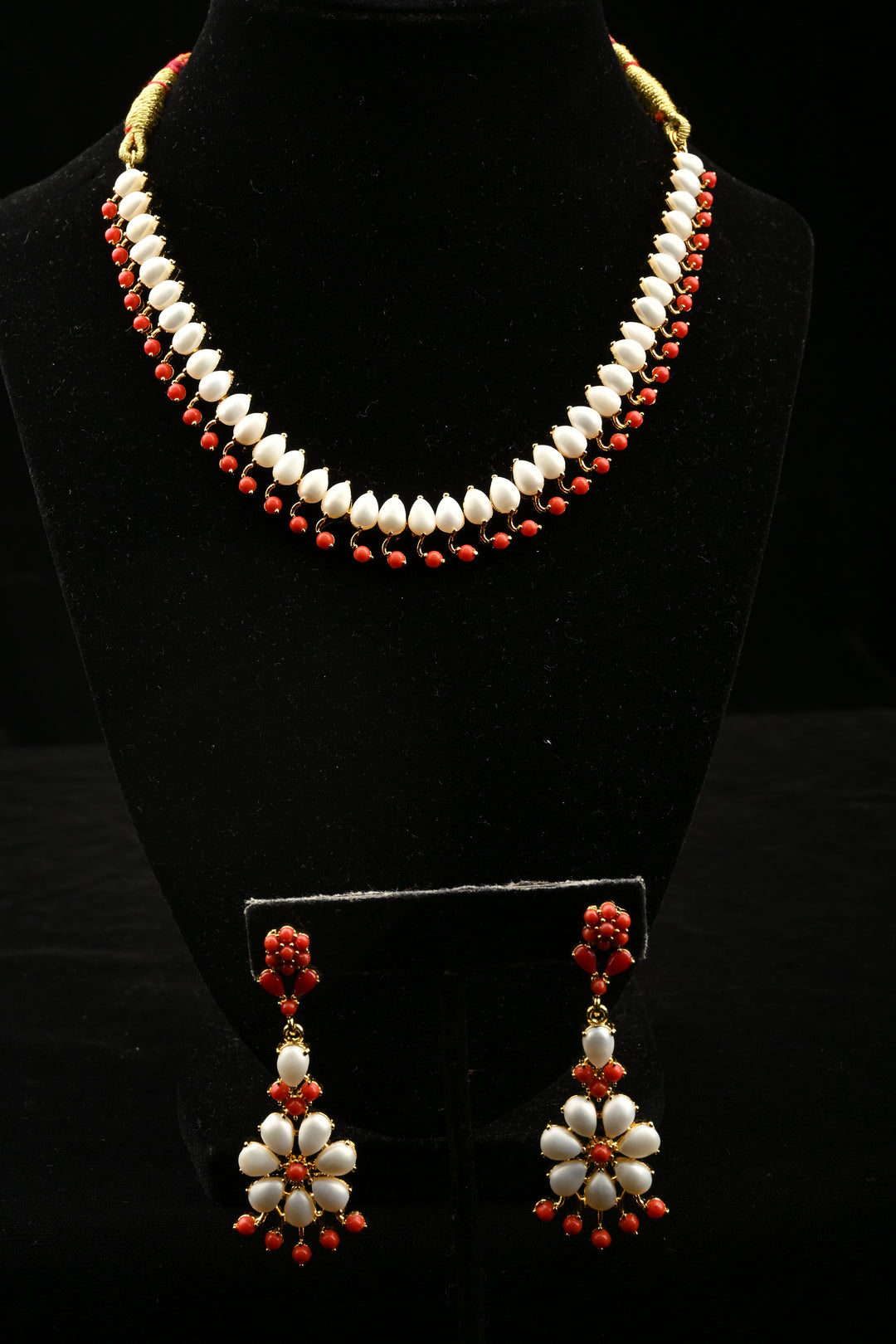 Handcrafted Natural pearl Necklace With coral like stones | SHOBITAM