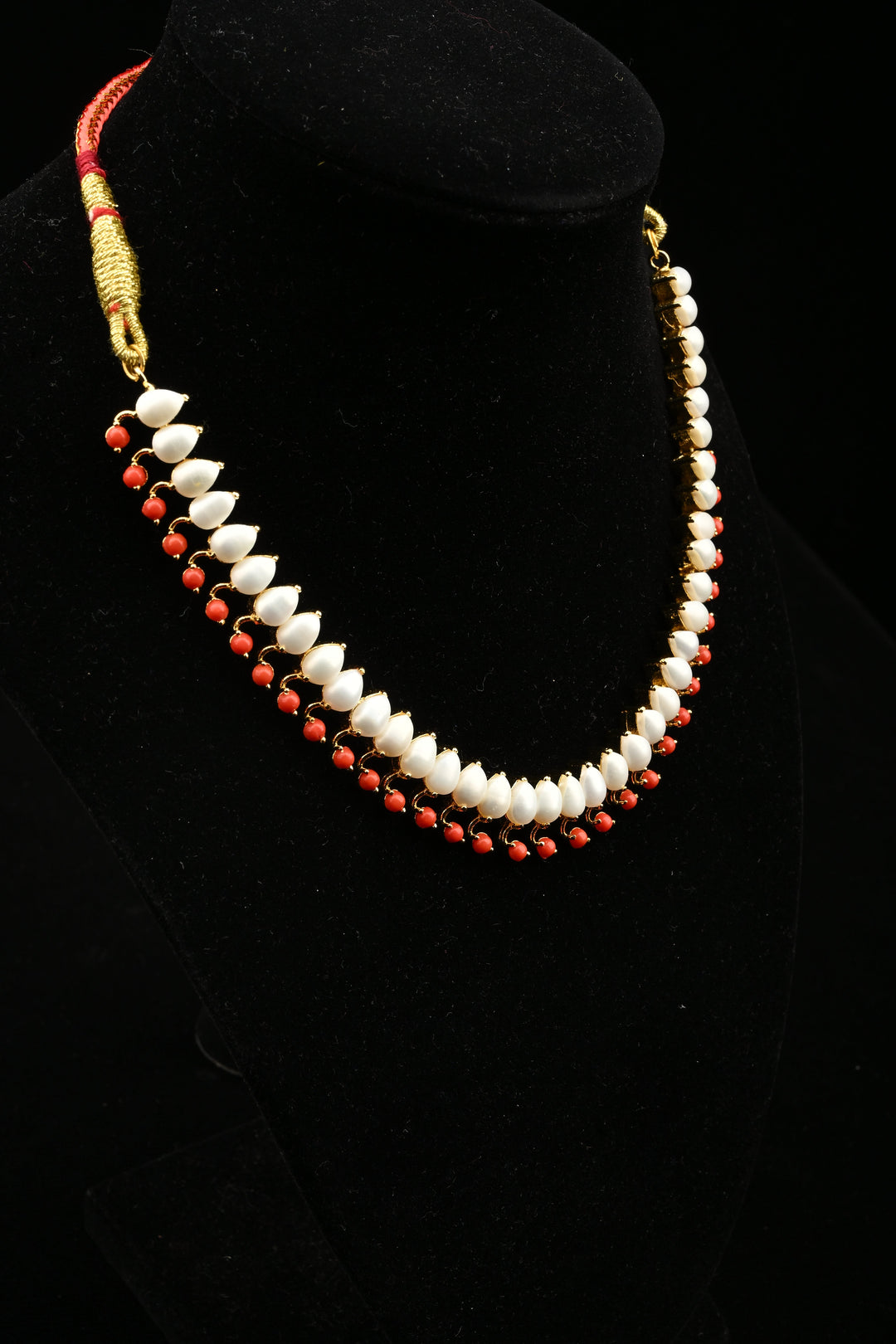 Handcrafted Natural pearl Necklace With coral like stones | SHOBITAM
