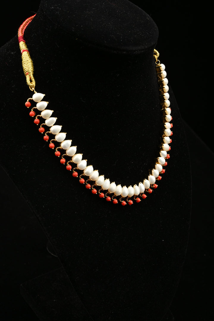 Handcrafted Natural pearl Necklace With coral like stones | SHOBITAM