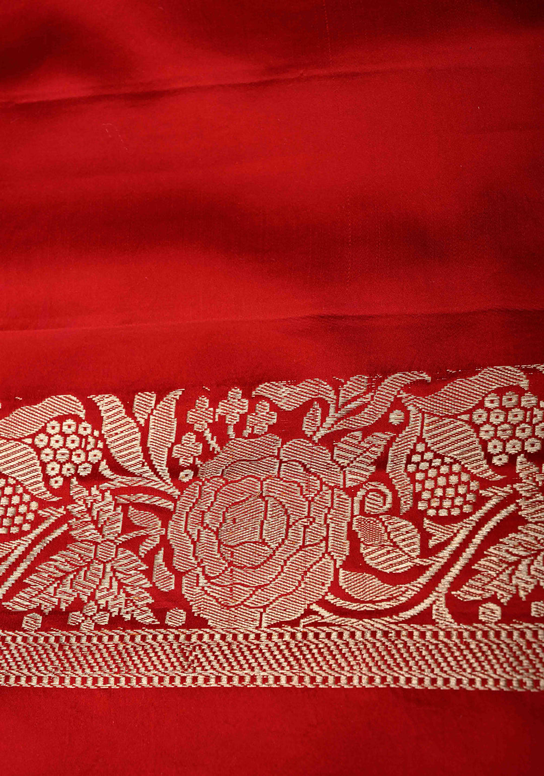 Bright Red Kadhuwa Meenakari Jungla on Pure Banarasi Mashru Silk Saree with Floral Brocade and Zari Border | SILK MARK CERTIFIED | SHOBITAM