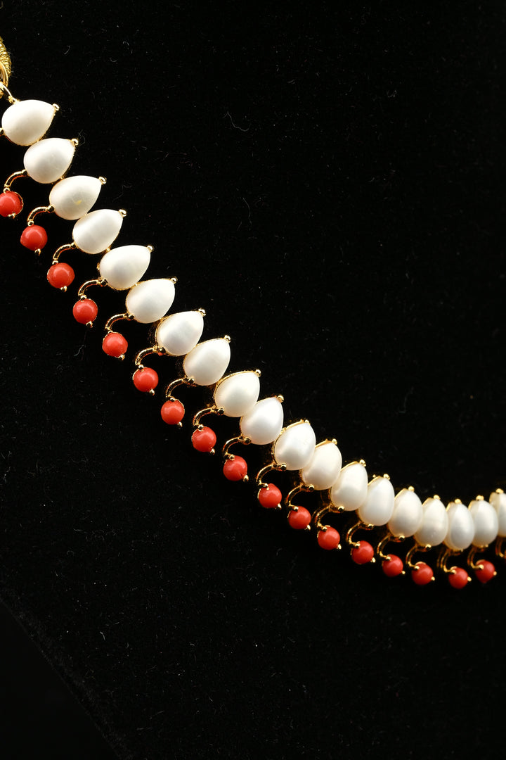 Handcrafted Natural pearl Necklace With coral like stones | SHOBITAM
