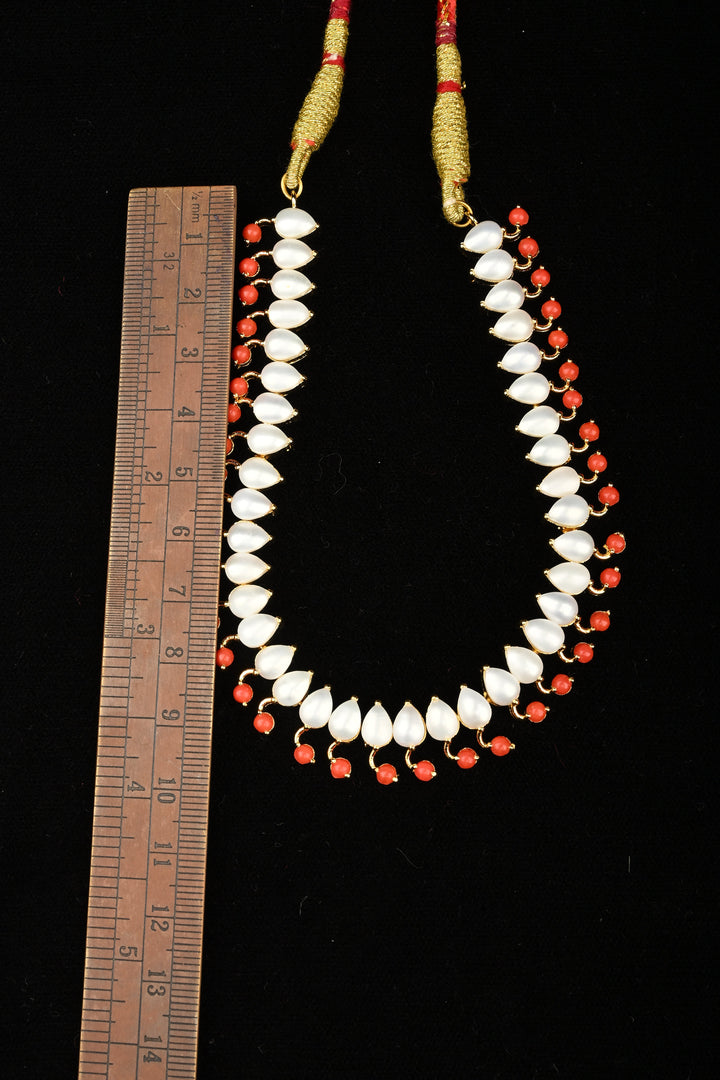Handcrafted Natural pearl Necklace With coral like stones | SHOBITAM