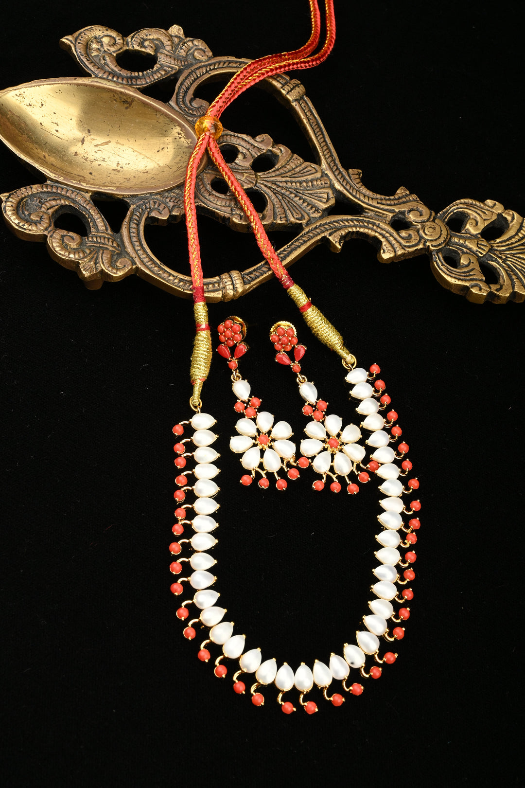 Handcrafted Natural pearl Necklace With coral like stones | SHOBITAM