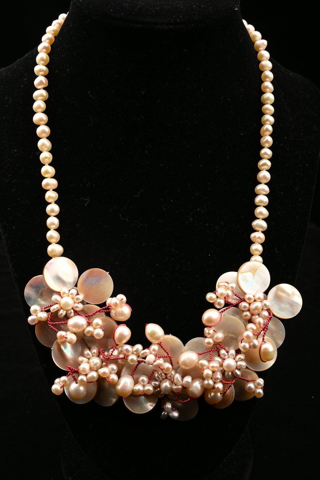 Mother of Pearl Freshwater Pearl Statement Necklace Set | SHOBITAM