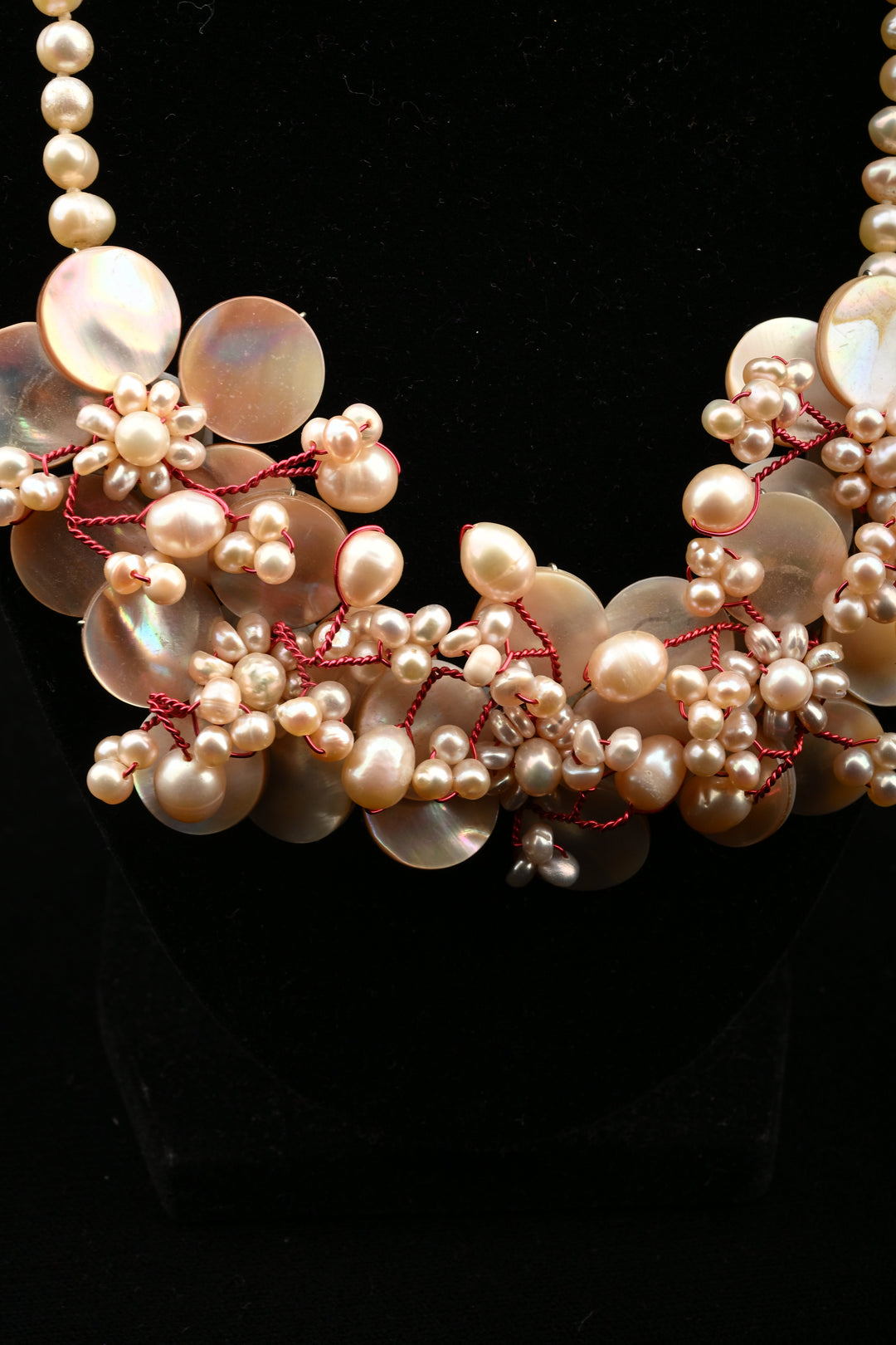 Mother of Pearl Freshwater Pearl Statement Necklace Set | SHOBITAM