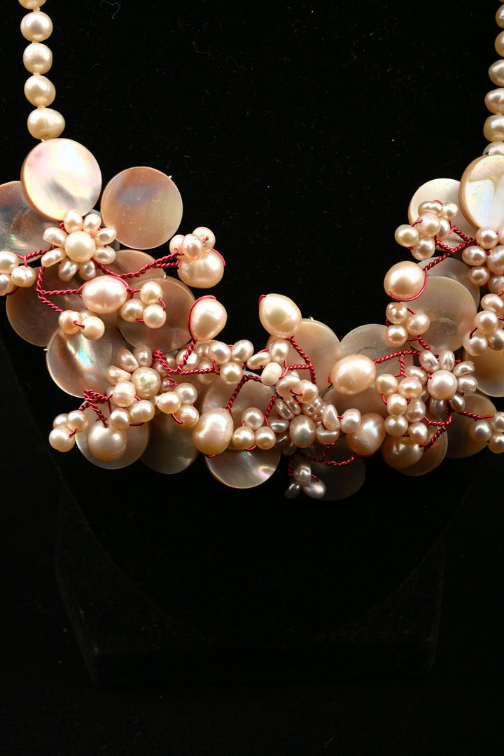 Mother of Pearl Freshwater Pearl Statement Necklace Set | SHOBITAM