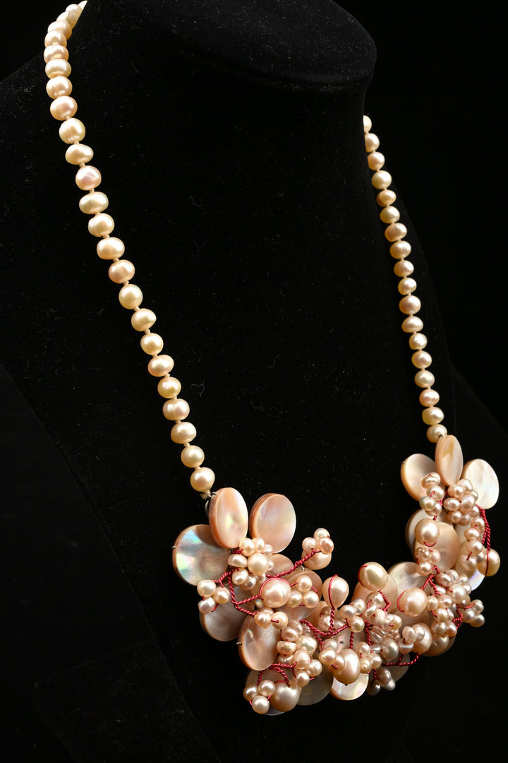 Mother of Pearl Freshwater Pearl Statement Necklace Set | SHOBITAM