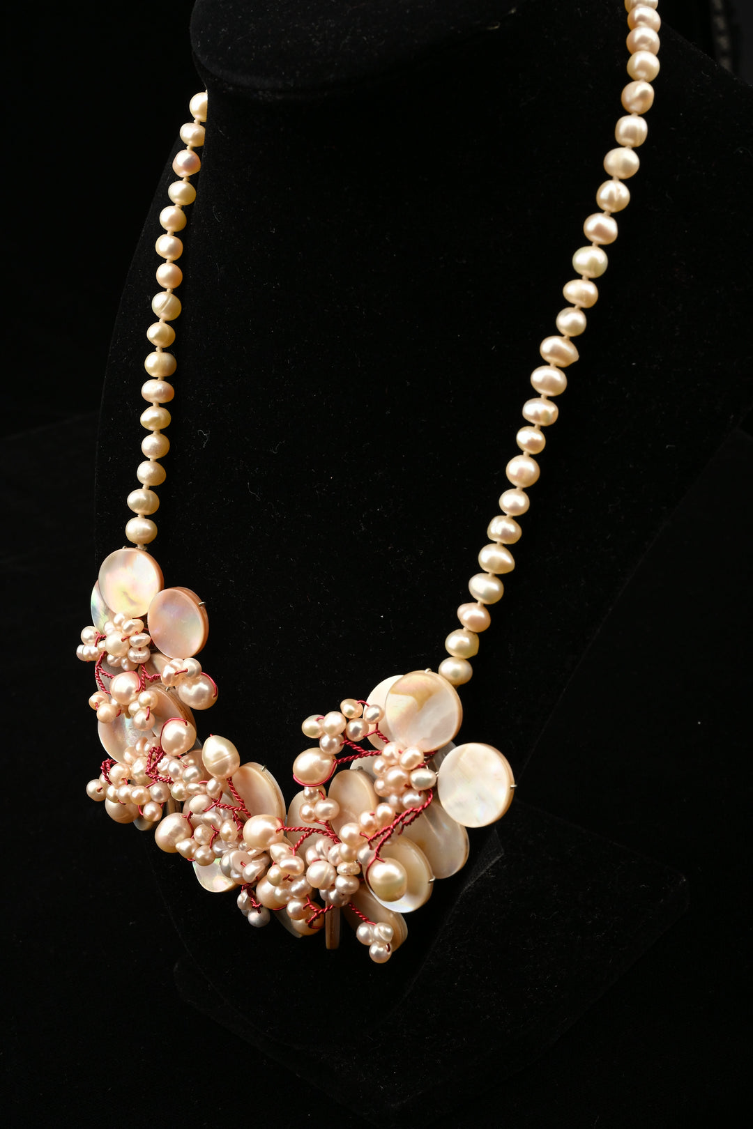 Mother of Pearl Freshwater Pearl Statement Necklace Set | SHOBITAM
