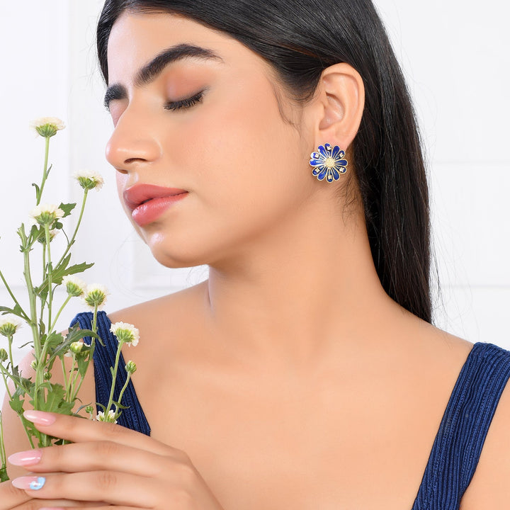 Flower Fantasy Sapphire Blue Daisy Ear Studs  | SHOBITAM