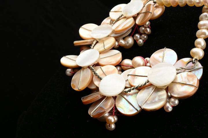 Mother of Pearl Freshwater Pearl Statement Necklace Set | SHOBITAM