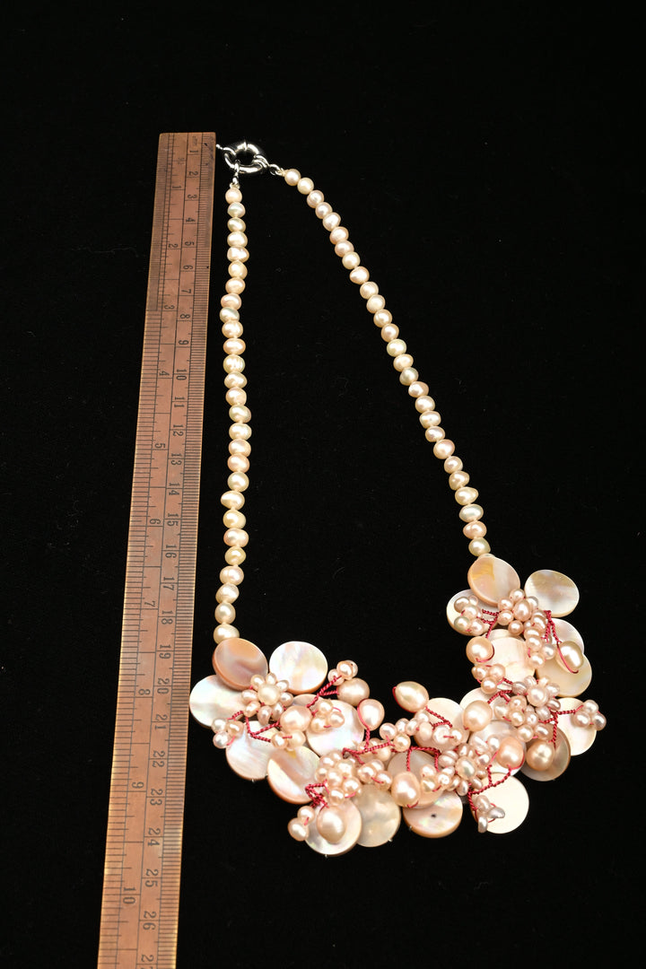 Mother of Pearl Freshwater Pearl Statement Necklace Set | SHOBITAM