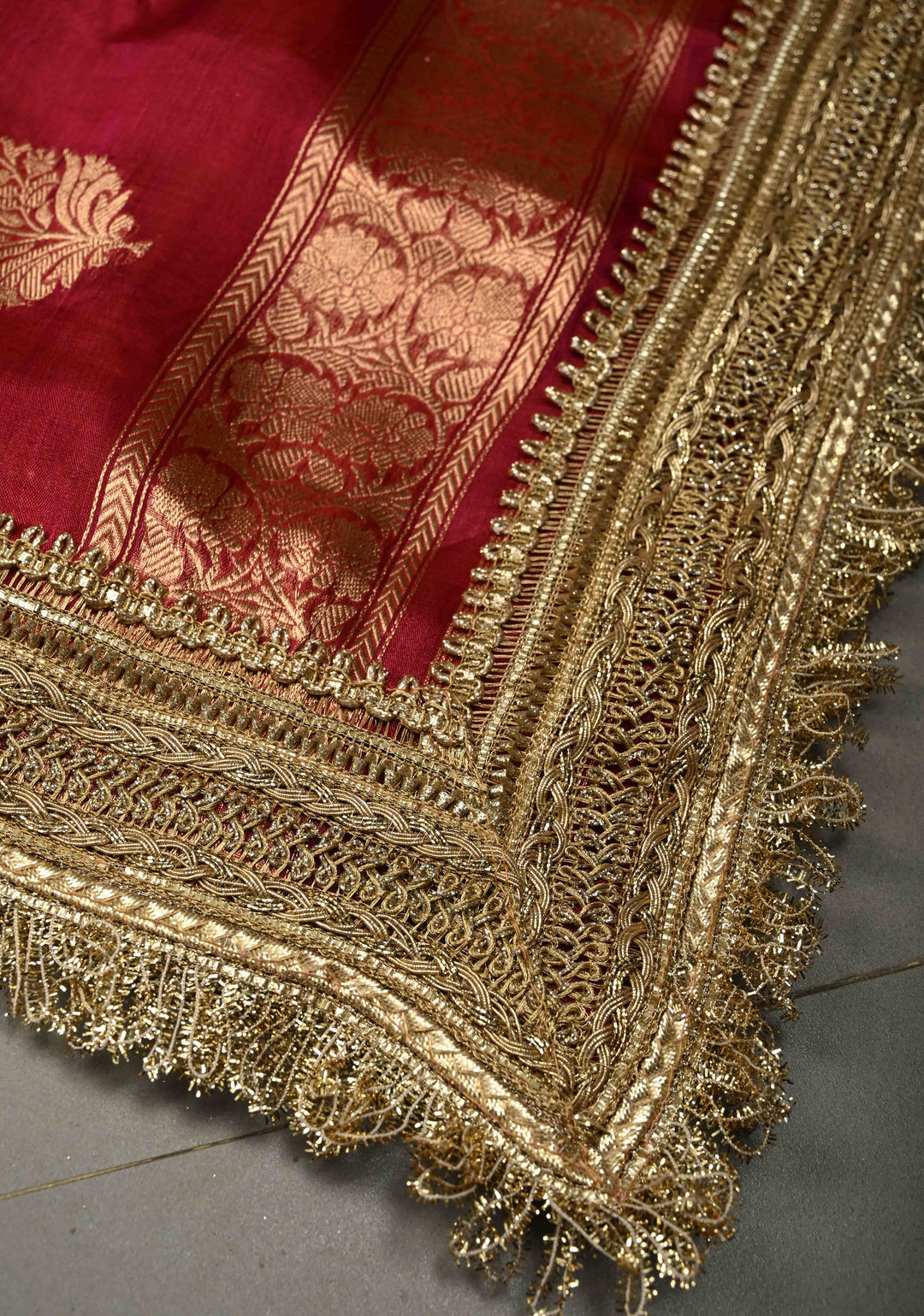 Raspberry Pink Banarasi Organza Silk Saree with Sona Rupa Zari Buttas and Fancy Lace Trim Border | SILK MARK CERTIFIED | SHOBITAM