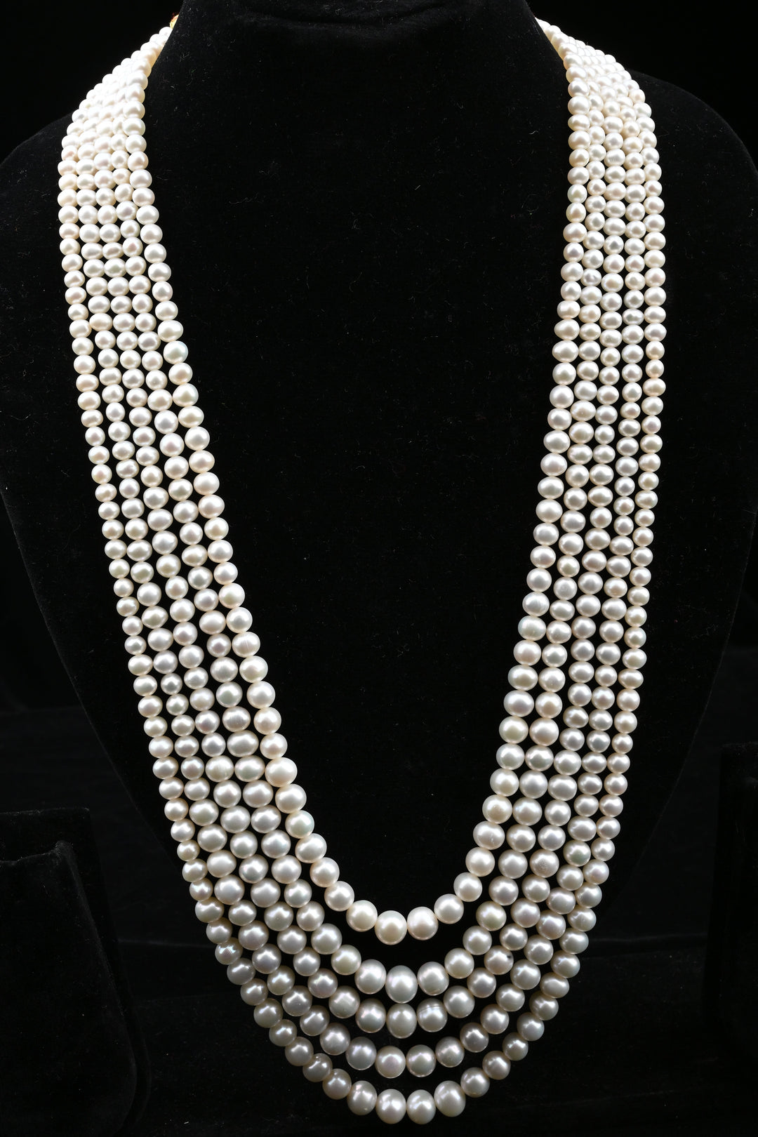 Five-Strand White Freshwater Pearl Necklace & Earring Set | SHOBITAM