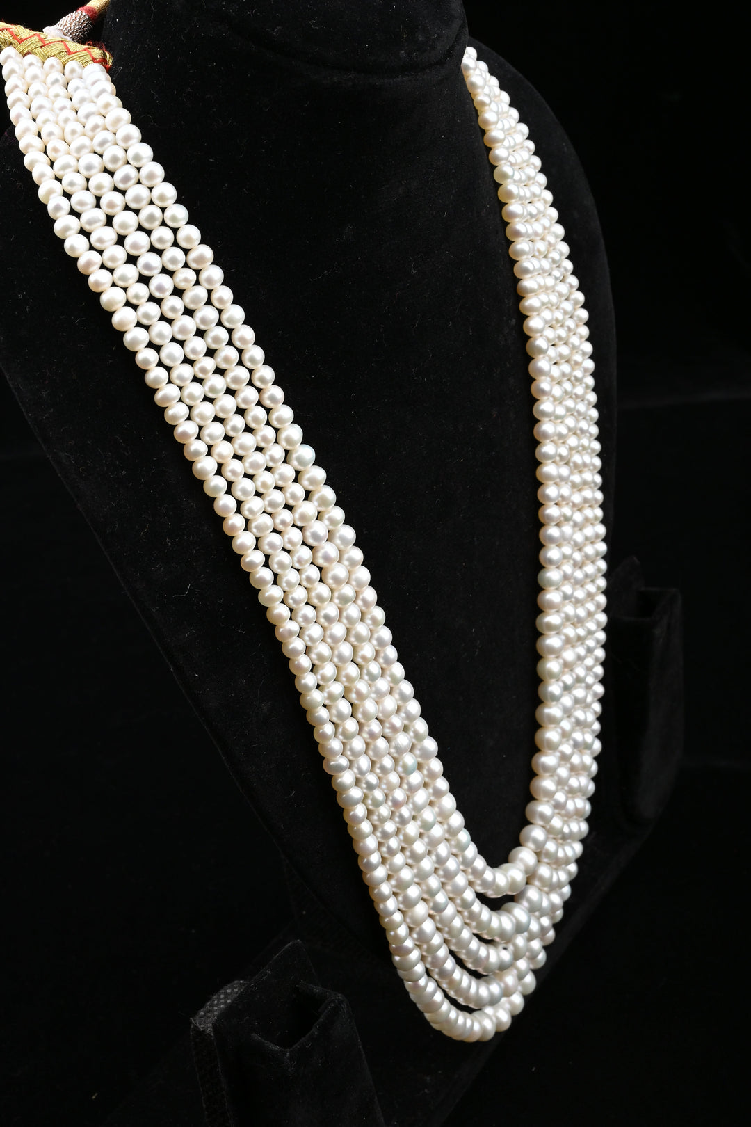 Five-Strand White Freshwater Pearl Necklace & Earring Set | SHOBITAM