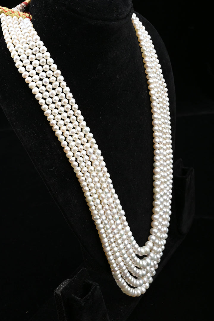 Five-Strand White Freshwater Pearl Necklace & Earring Set | SHOBITAM